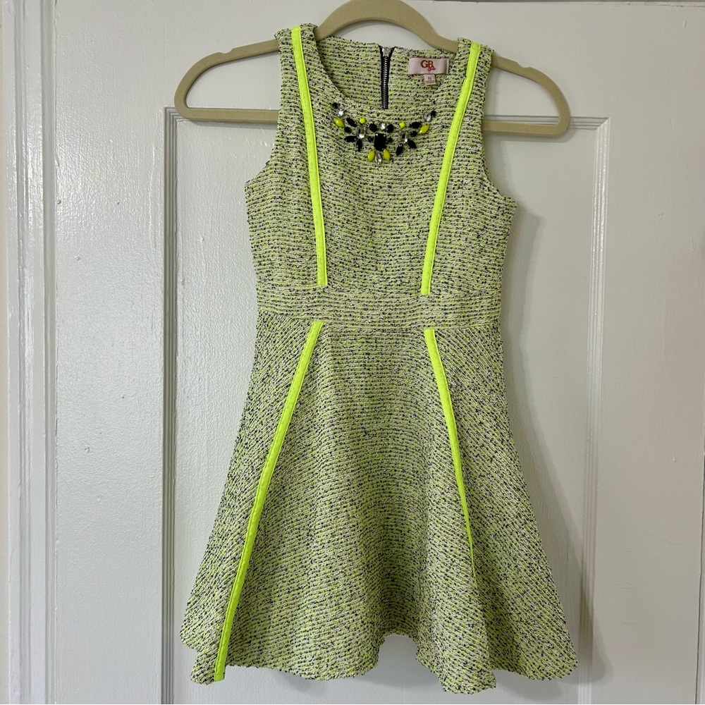 Girls Fit and Flare Lime Green Dress with Rhinestone Accents Size 10